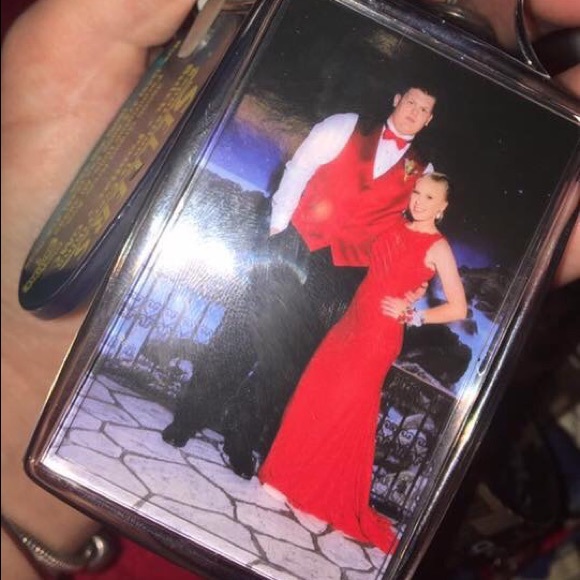 Red Floral Lace Prom Dress - Picture 3 of 6